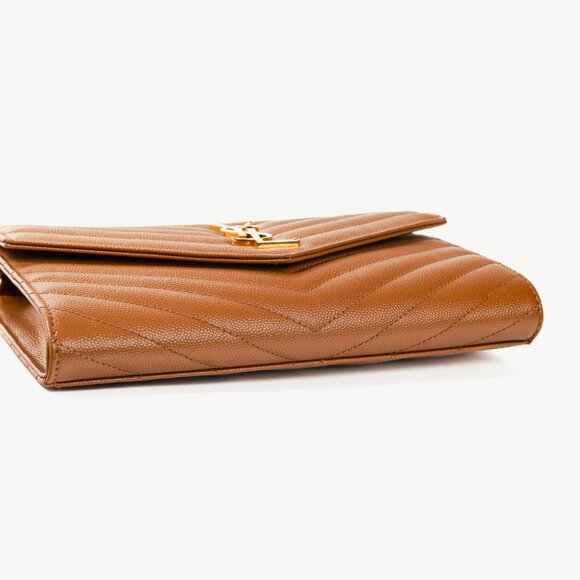 Saint Laurent Dark Natural Grain de Poudre Chevron Matelasse YSL Cassandre Flap - Picture 5 of 13